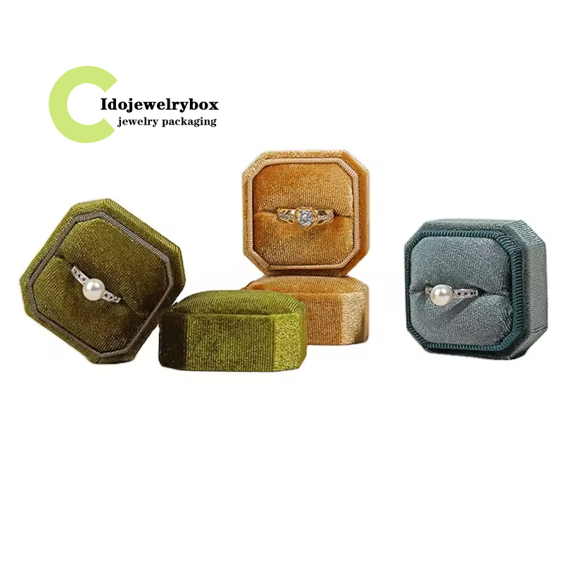 Customized octagonal velvet ring earrings box jewelry packaging box with velvet